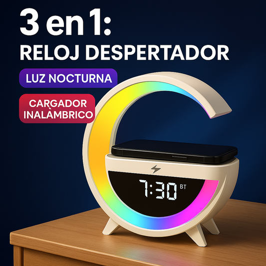 Altavoz Bluetooth G Cargador inalámbrico Lámpara LED Reloj despertador